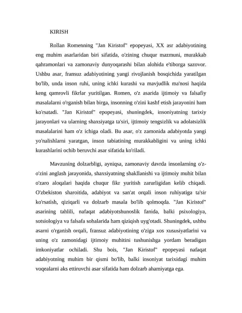 Rollan Romenning "Jan Kiristof" epopeyasi tahlili 2