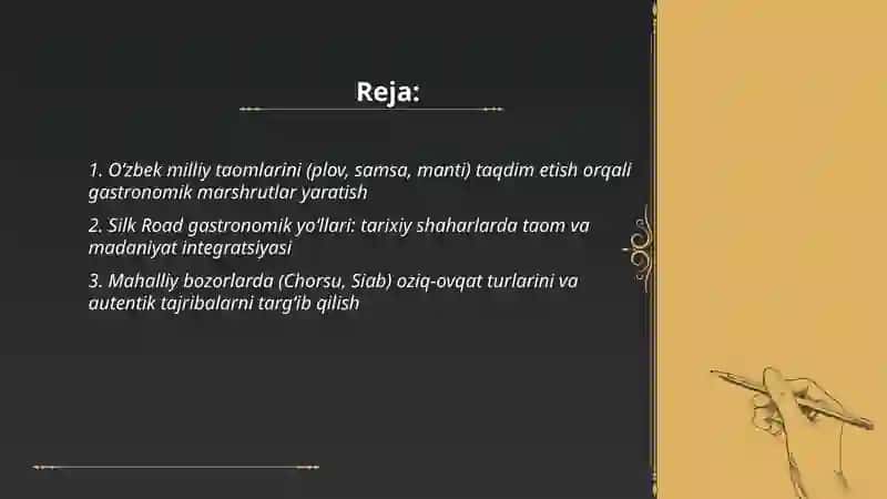 Gastronomiya turizmining Oʼzbekistondagi imkoniyatlari 2