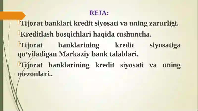 Tijorat banklarining kredit siyosati 2