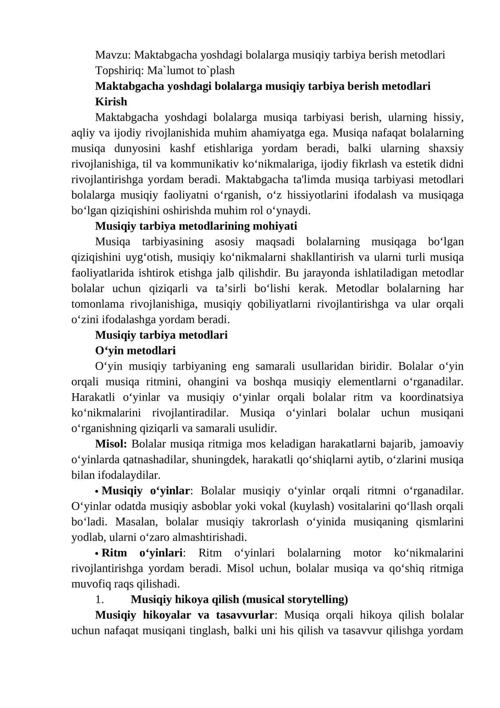 Maktabgacha yoshdagi bolalarga musiqiy tarbiya berish metodlari 2