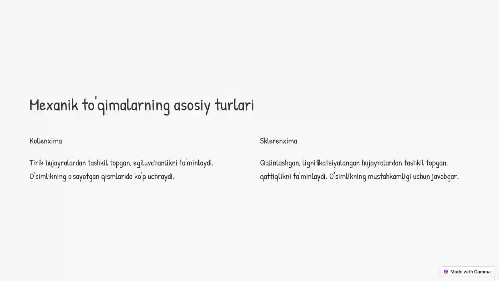 Mexanik to'qimalar: O'simliklar tayanchi 2