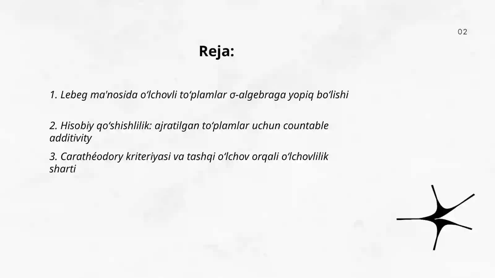 Lebeg ma'nosida oʻlchovli toʻplamlarning xossalari 2