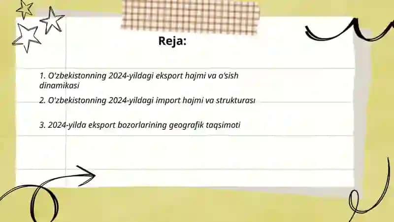 O'zbekistonnning 2024-yildagi eksport import opertsiyalari 2