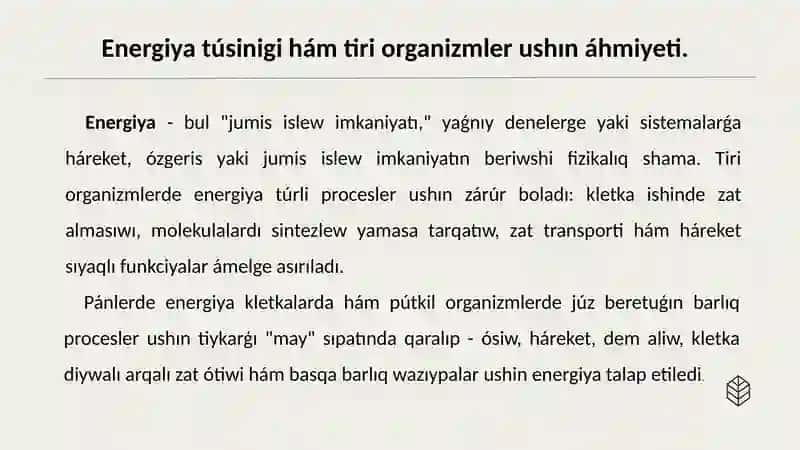Haywanlar ham osimliklerde energiya payda boliwi 2