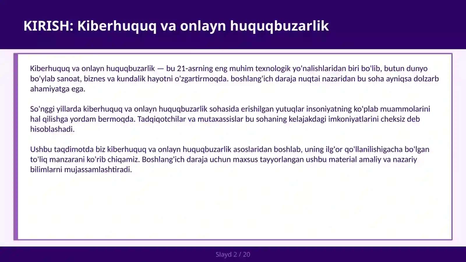 KIBERHUQUQ VA ONLAYN HUQUQBUZARLIK 2