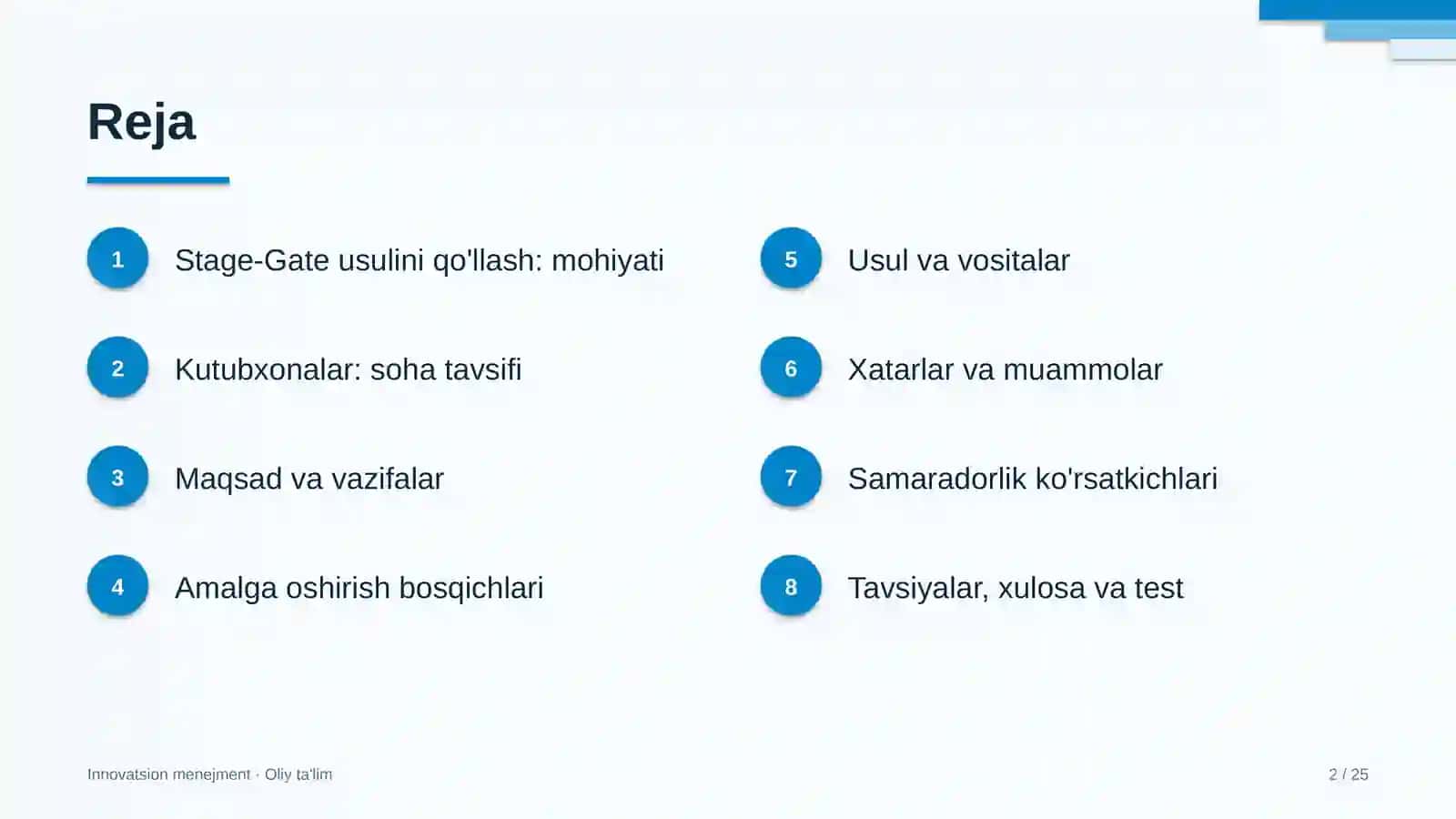 Kutubxonalarda Stage-Gate usulini qo'llash 2