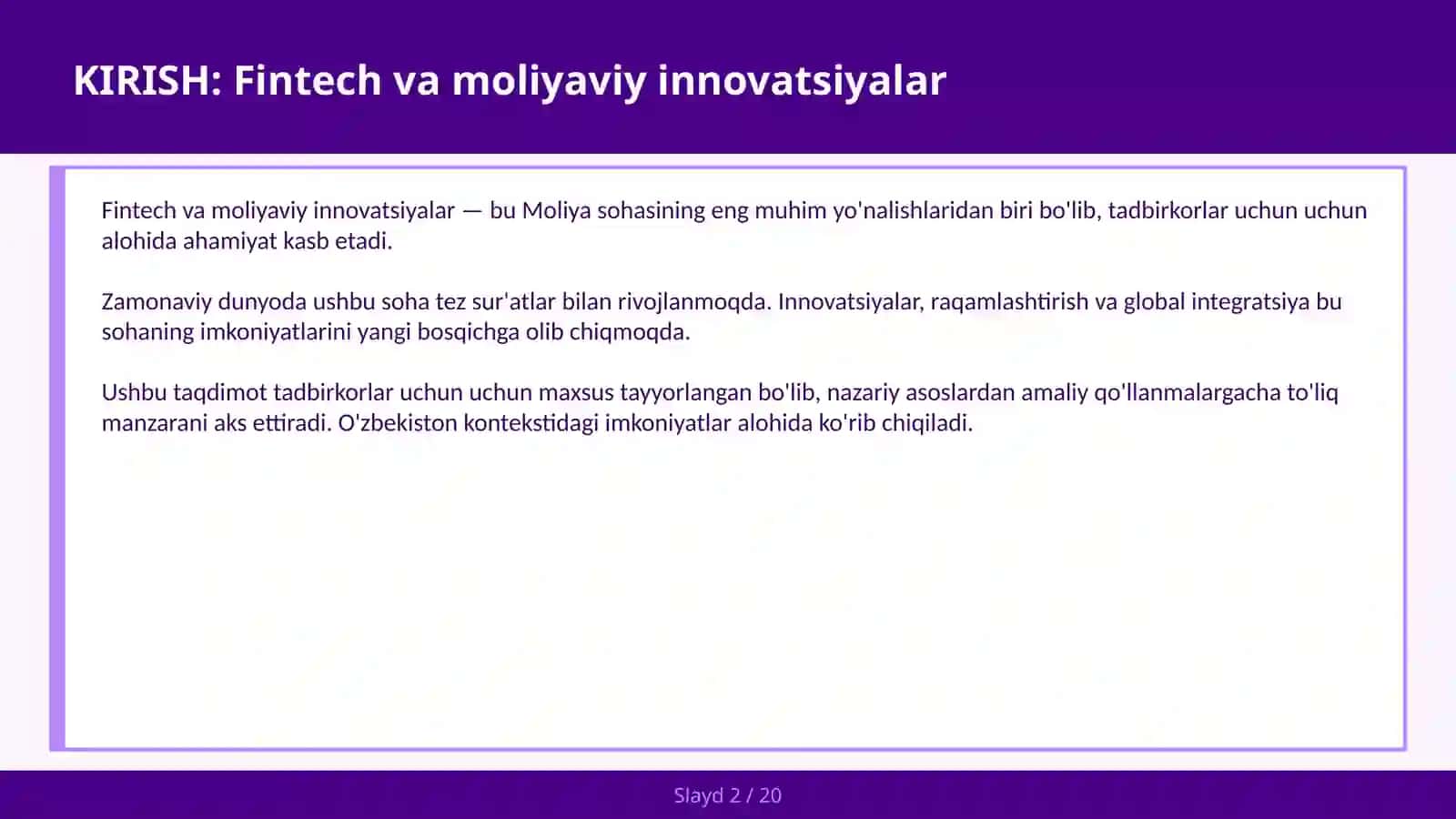 FINTECH VA MOLIYAVIY INNOVATSIYALAR 2