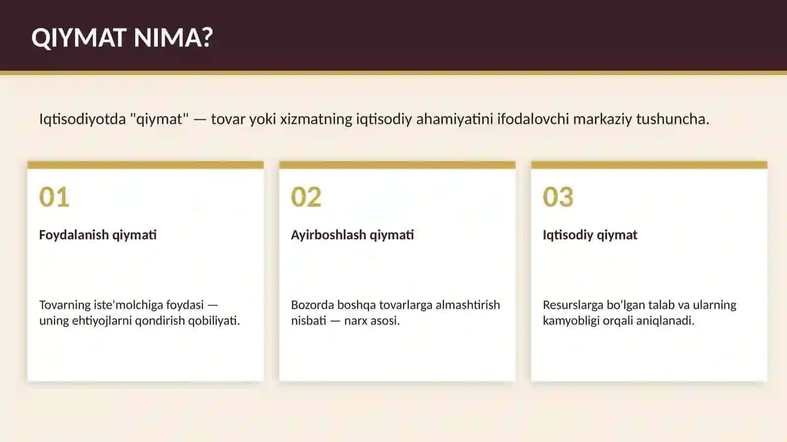 QIYMAT NAZARIYASI 2