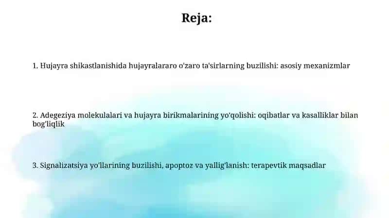 Hujayra ichidagi o'zaro ta'sirlarning buzilishi 2
