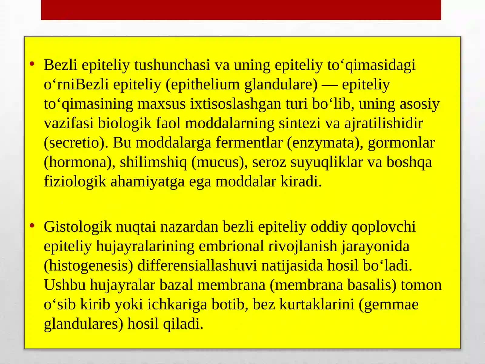 Epiteliy to'qimasi va bezli Epiteliy bezlar 2
