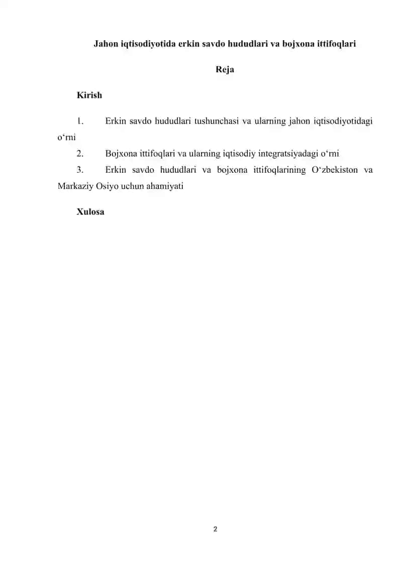 Jahon iqtisodiyotida erkin savdo hududlari va bojxona ittifoqlari 2