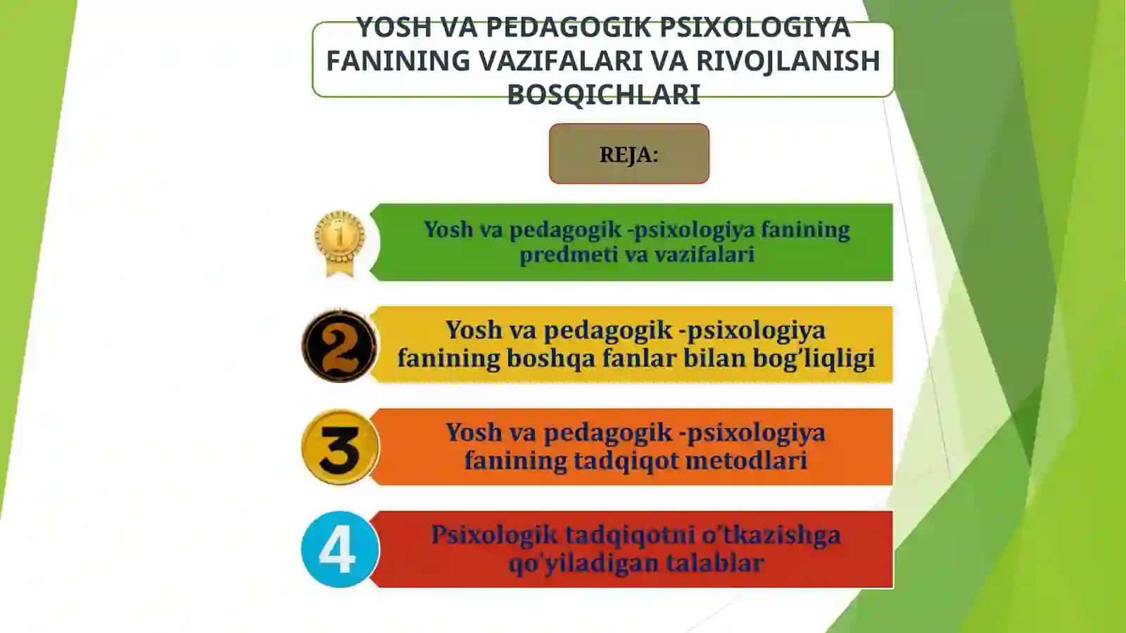 Yosh va pedagogik psixologiya fanining vazifalari va rivojlanish bosqichlari 2