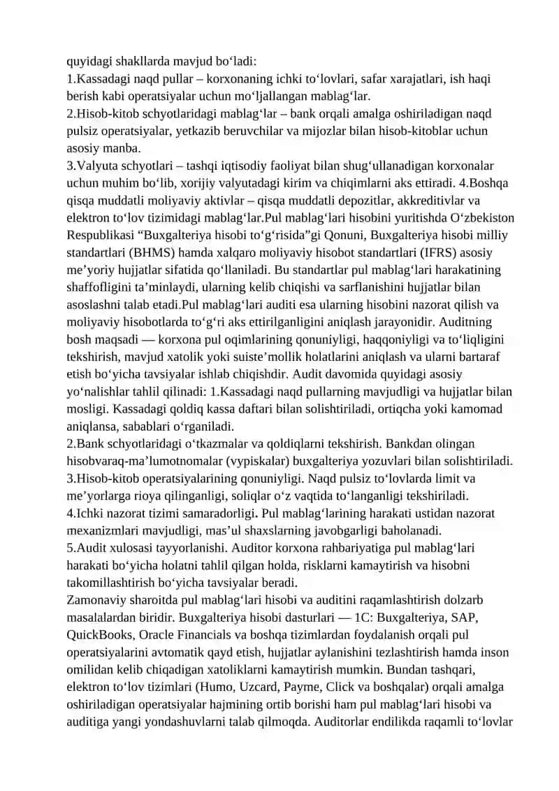 PUL MABLAG’LARI HISOBI VA AUDITI . Konferensiya Tezisi 2