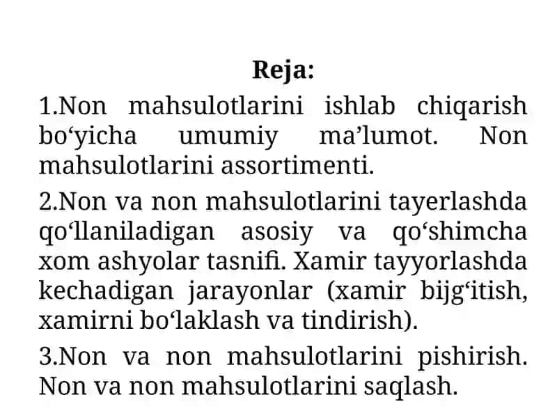 Non mahsulotlari tayyorlash tehnalogiyasi 2