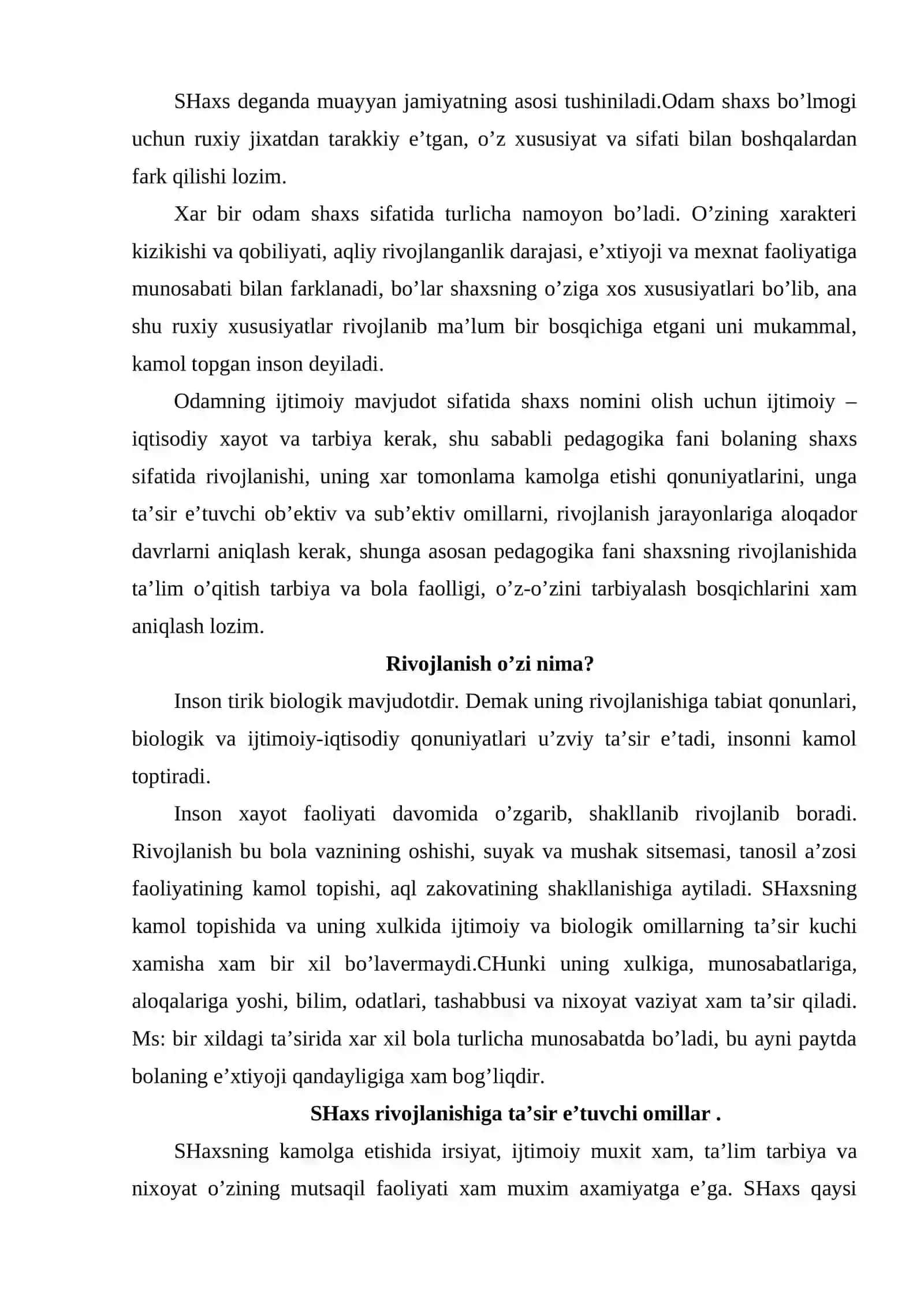 Shaxs va uning rivojlanishi 2
