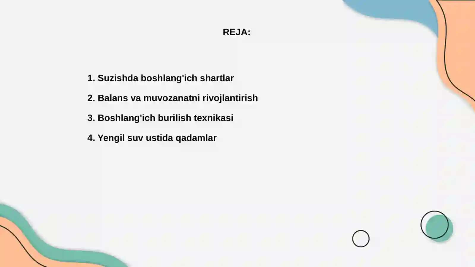 Suzishda startdan chiqish va burilishlarni orgatish 2