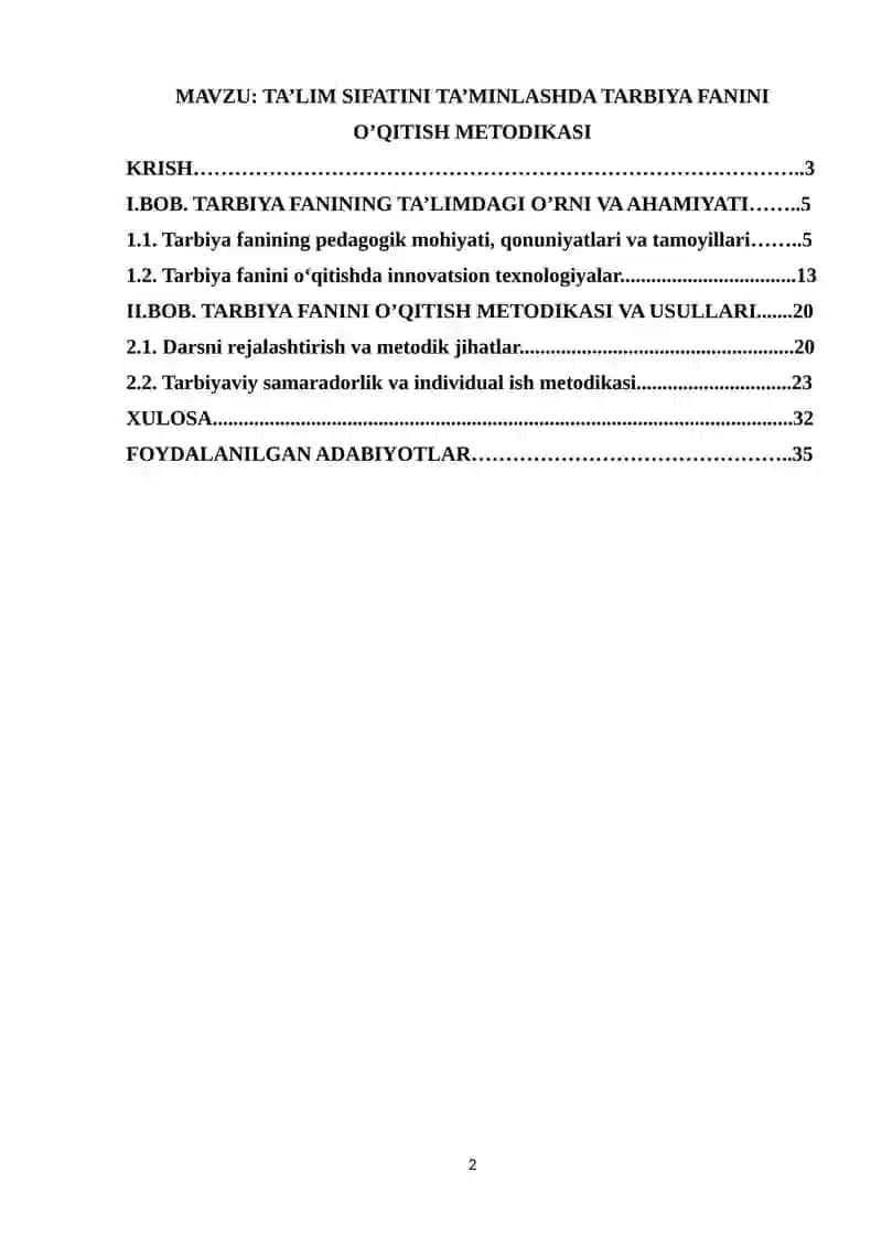 TA’LIM SIFATINI TA’MINLASHDA TARBIYA FANINI O’QITISH METODIKASI 2