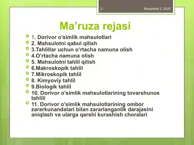Dorivor o'simliklarni tahlil qilish 2