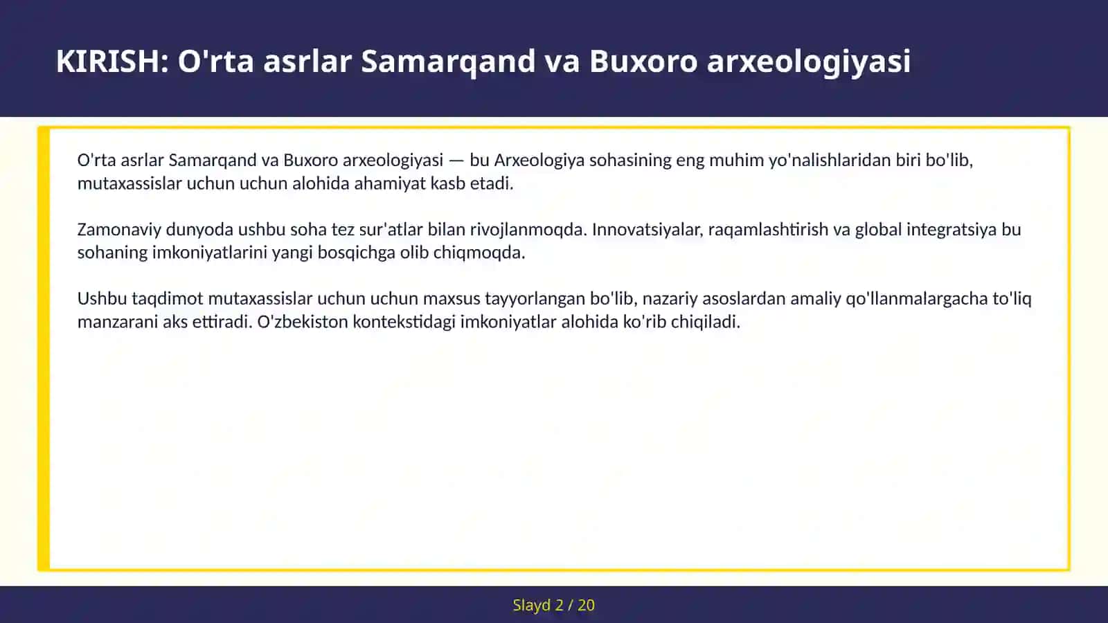 O'rta asrlar Samarqand va Buxoro arxeologiyasi 2