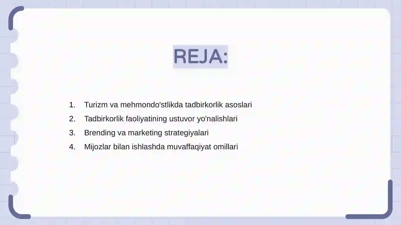 Turizm va mehmondo'stlikda tadbirkorlik faoliyatini boshqarish 2