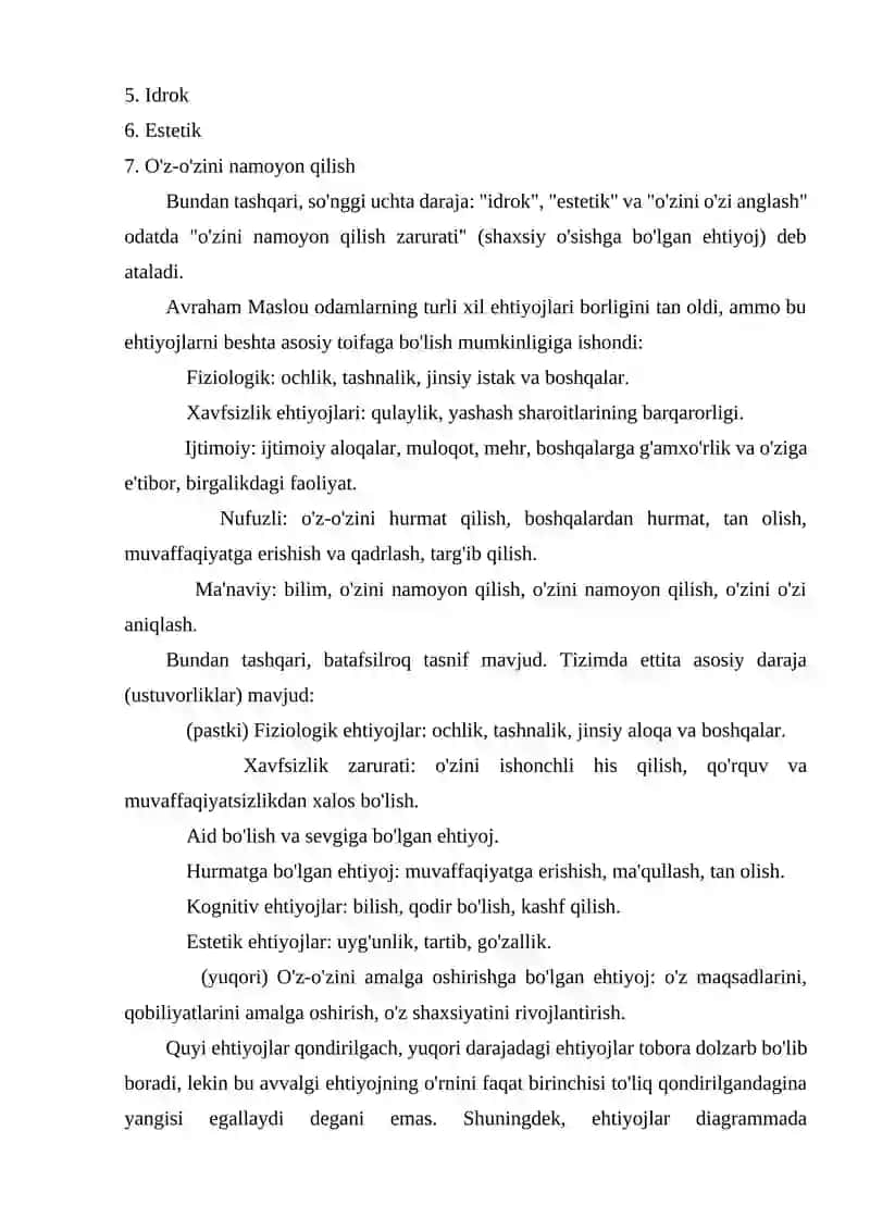 Avraham Maslou ehtiyojlari ierarxiyasi 2