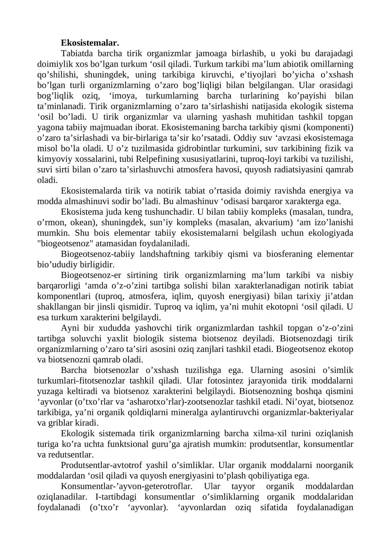 Ekosistemalar ekologiyasi 2
