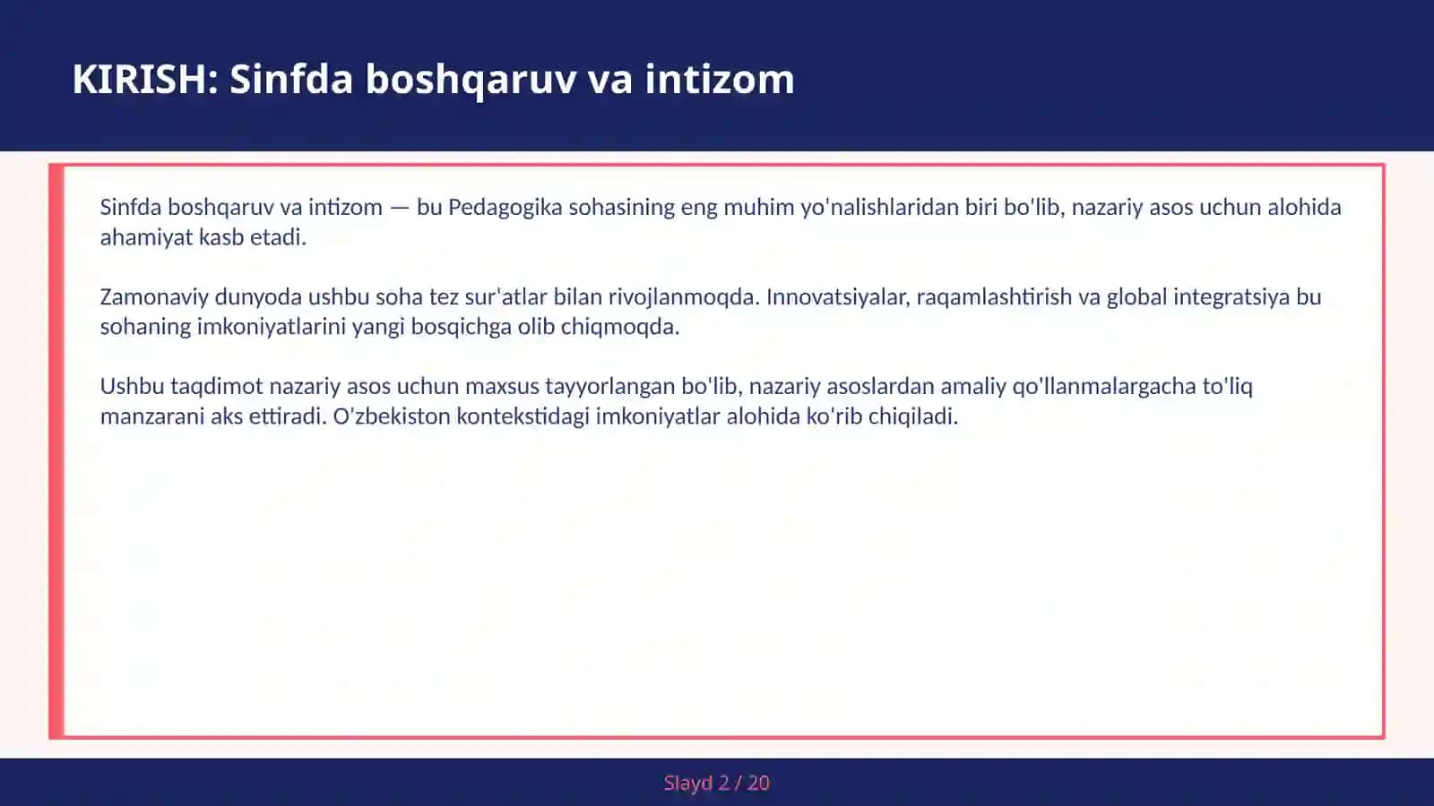 SINFDA BOSHQARUV VA INTIZOM 2