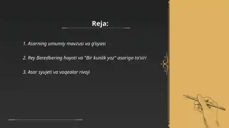 Rey Beredbering "Bir kunlik yoz"asari 2