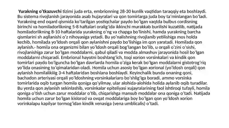 Yurakning oʻtkazuvchi tizimi xususyatlari 2