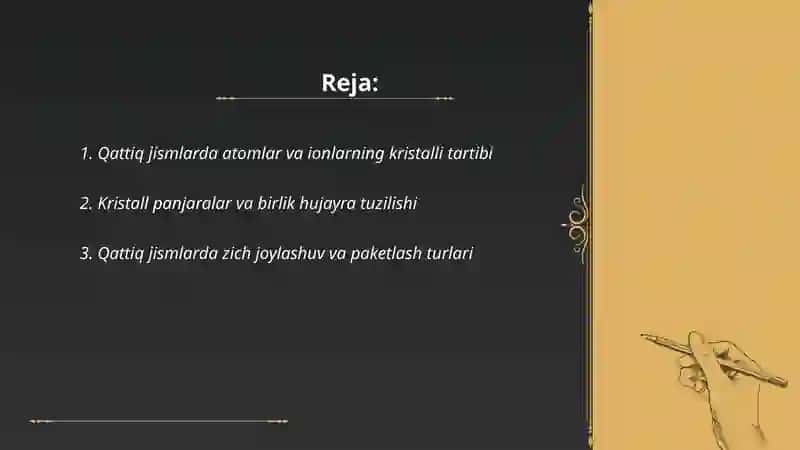Qattiq jism kinyosida modda tuzilishi oʻrni 2