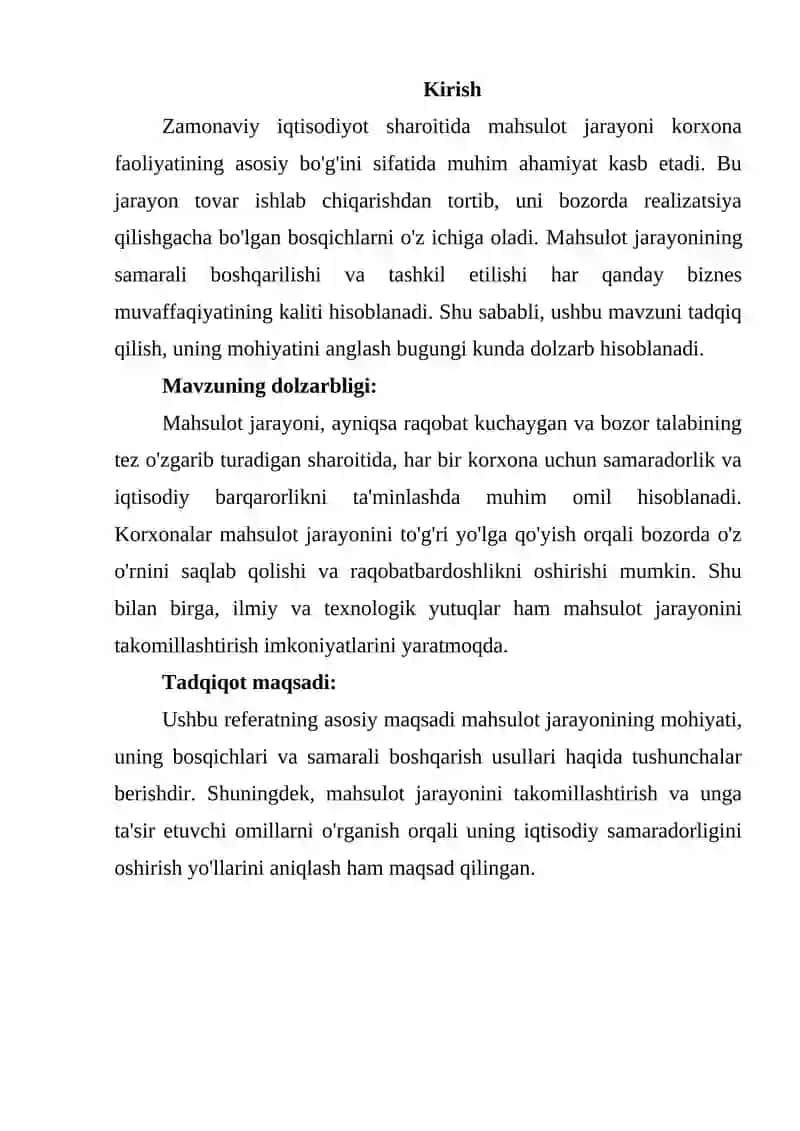 MAHSULOT JARAYONI MOHIYATI 2