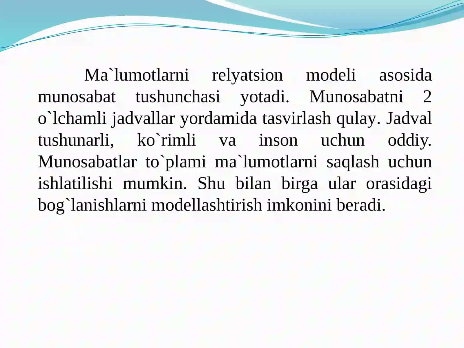 Relyatsionmodelining asosiy tushunchalari 2