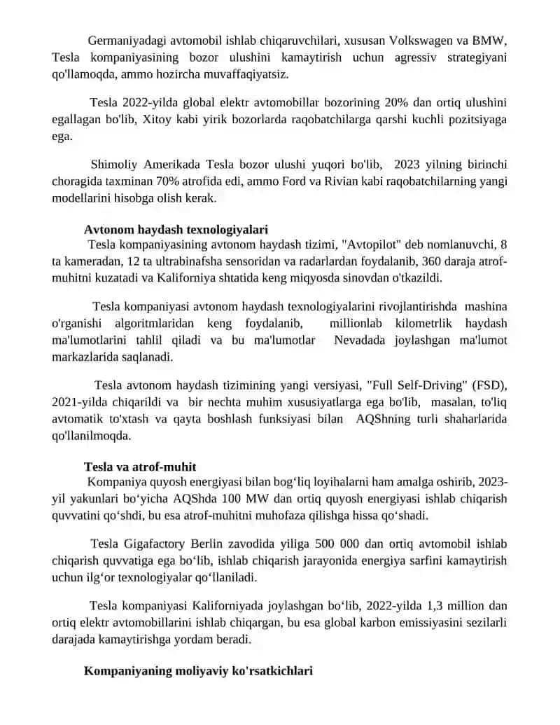 Tesla kompaniyasi haqida 2