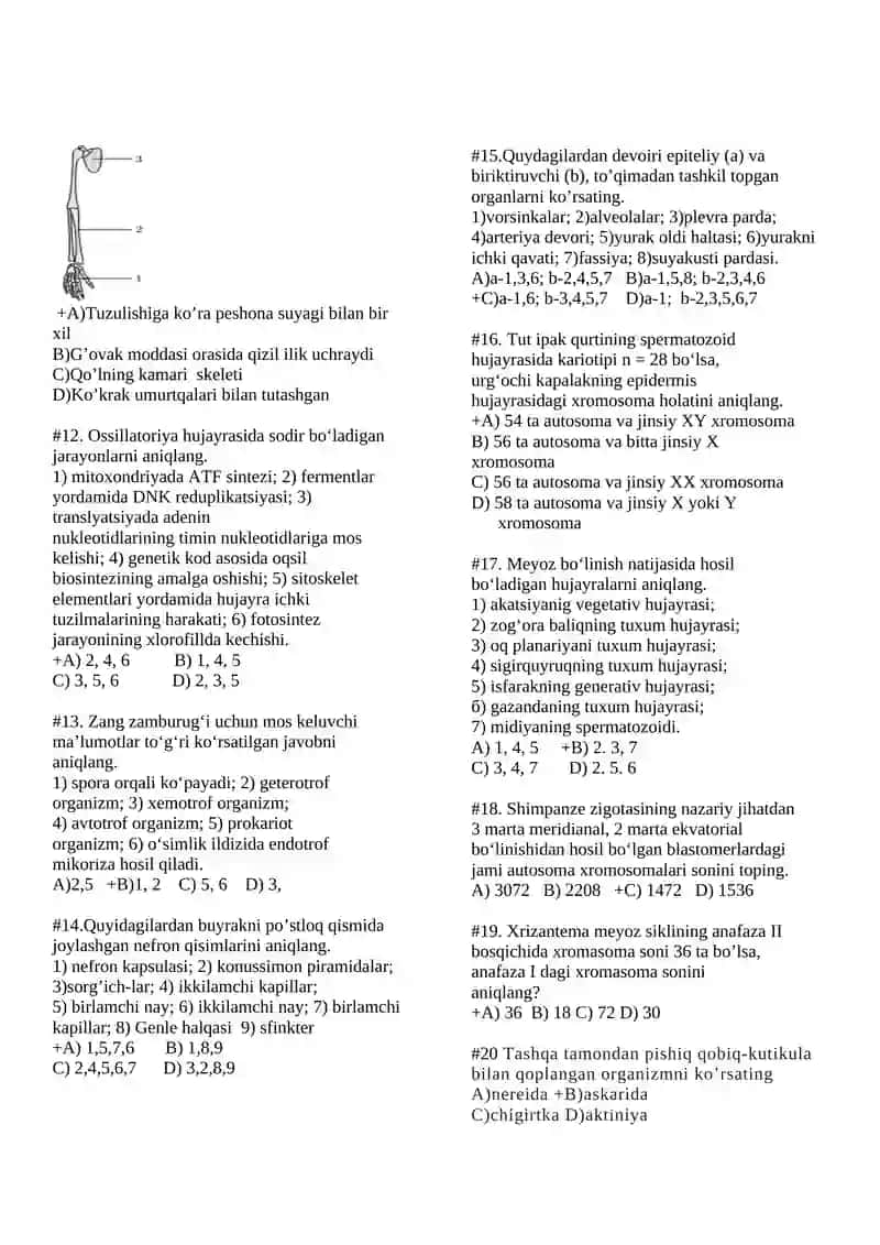 Biologiyadan test savollari 2