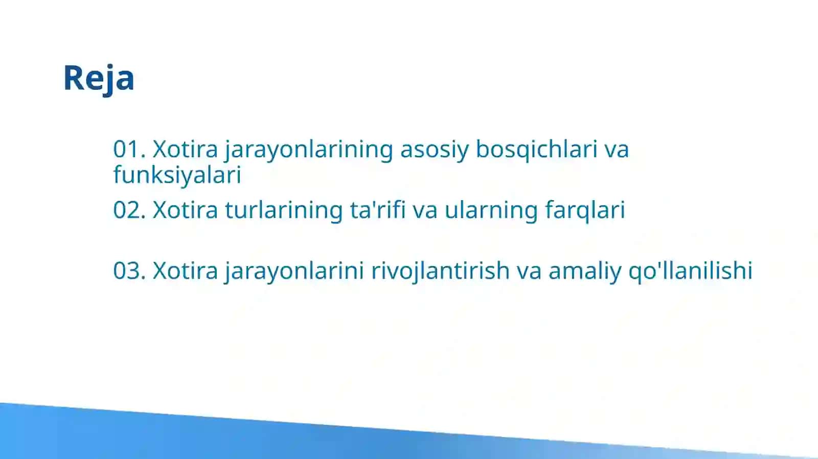 Xotira jarayonlari va turlari 2