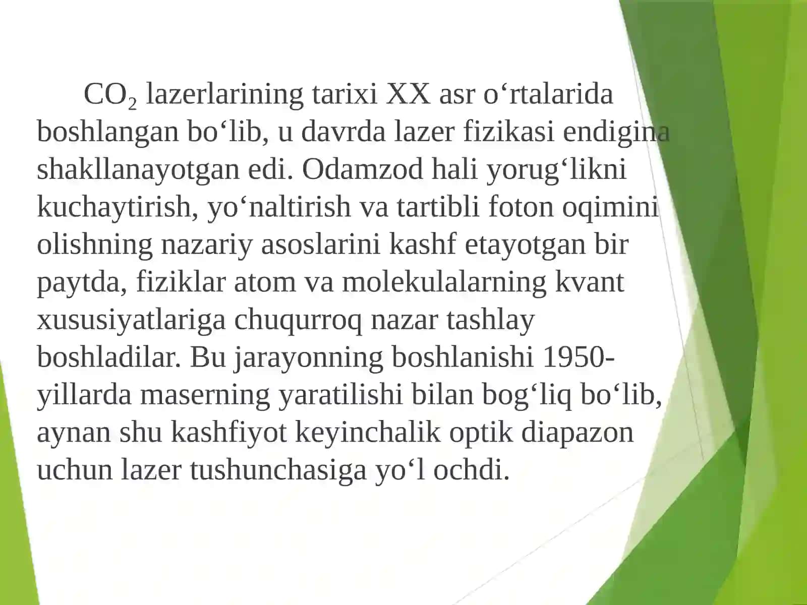Taqdimot. Mavzu: Karbonat angidrid CO₂ lazerlari 2