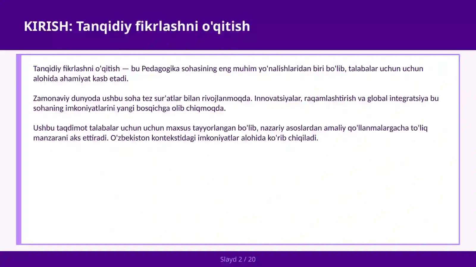 Tanqidiy fikrlashni o'qitish 2