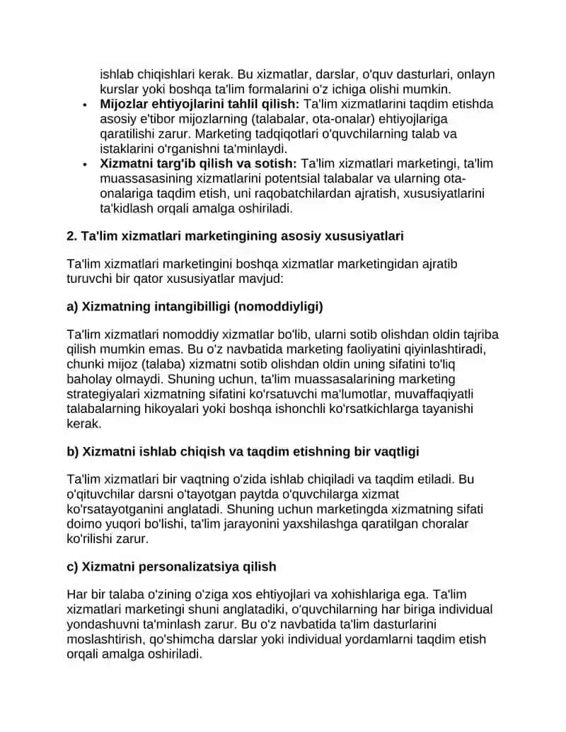 Ta'lim xizmatlari marketingini tashkil etish 2