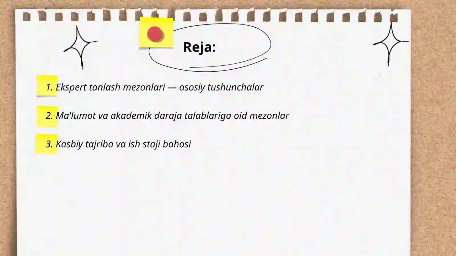 Ekspert tanlash mezonlari va ekspert kompetentligini baholash usullari 2