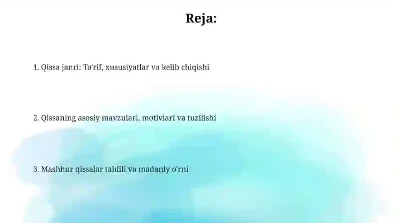 Qissa janiridagi asarlar tahlili 2