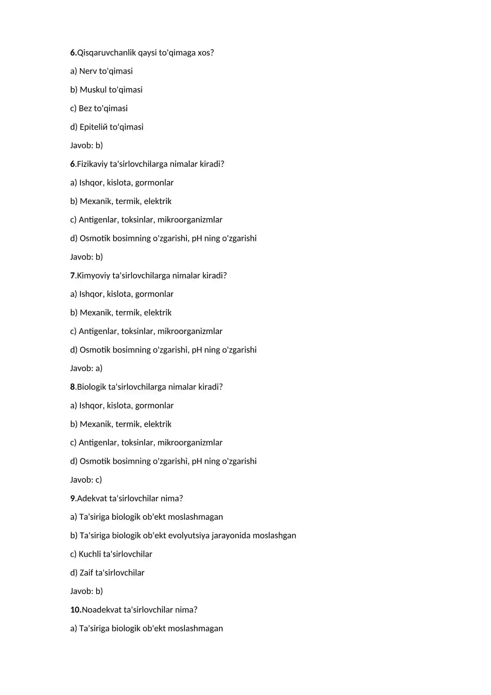FIZALOGIYA FANIDAN TEST 2