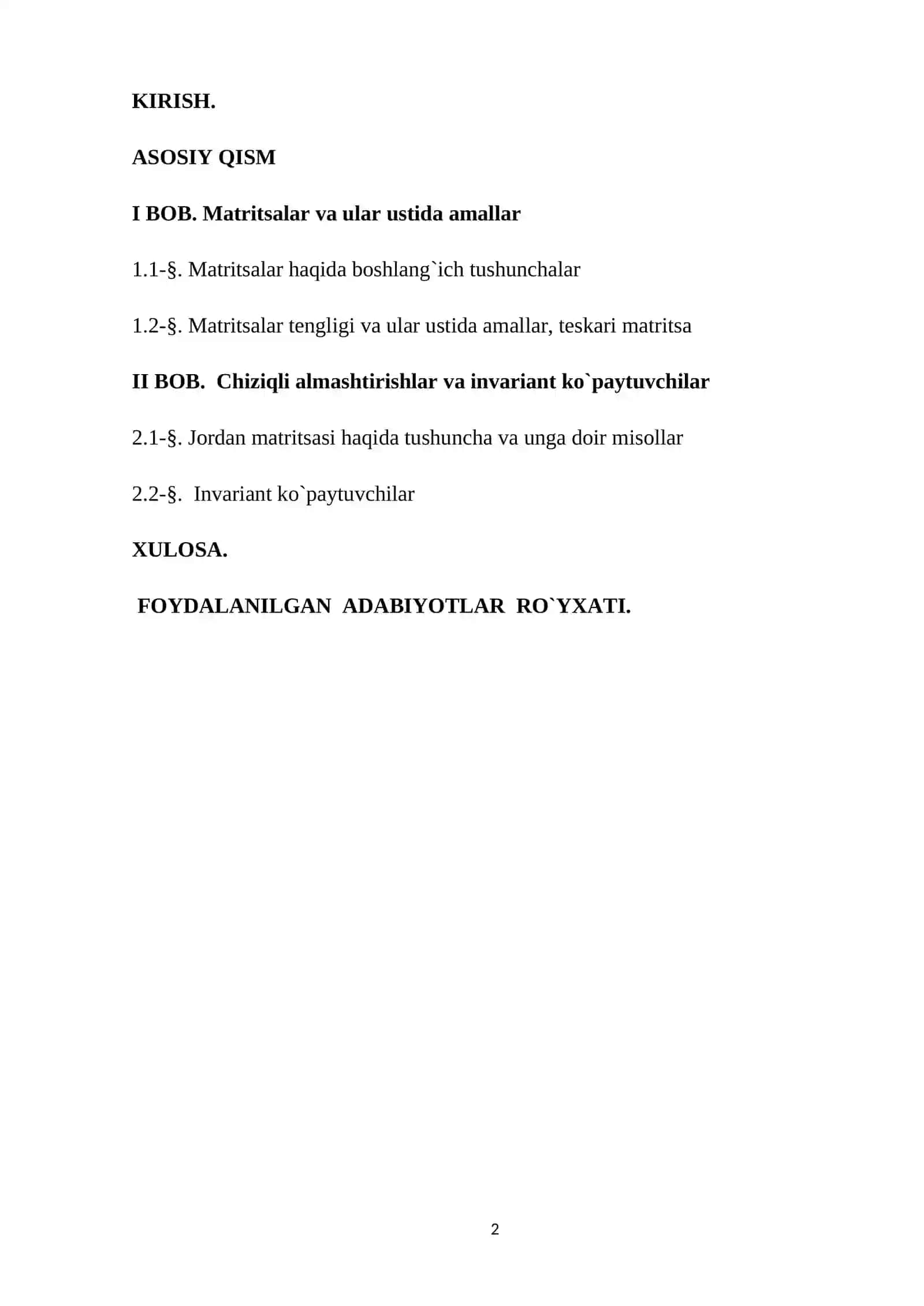 "Invariant ko`paytuvchilar" mavzudagi KURS ISHI 2