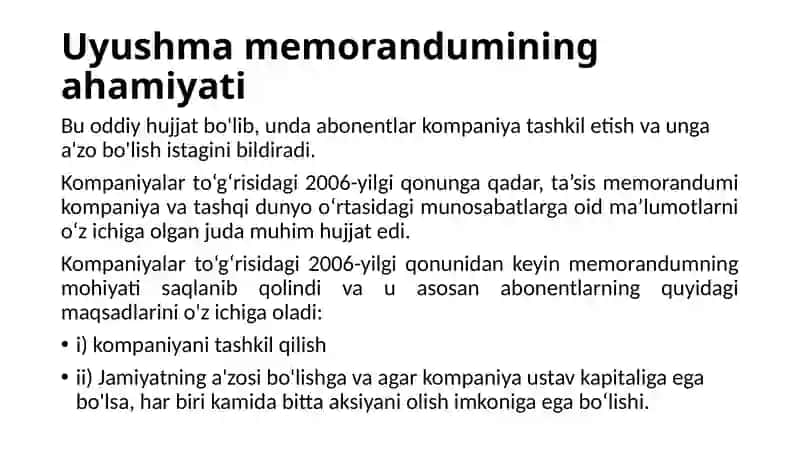 Uyushma memorandumining ahamiyati 2