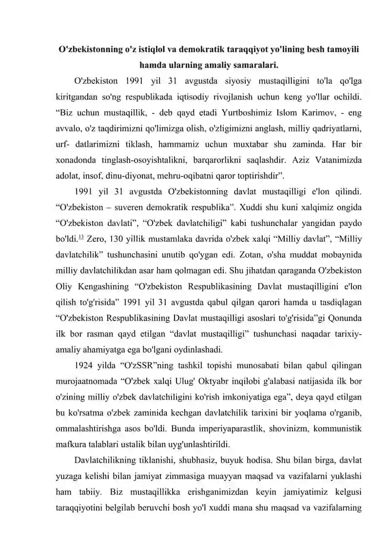 O'zbekistonning o'z istiqlol va taraqqiyot yo'li 2