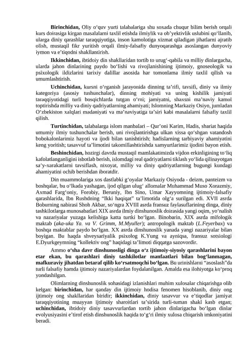 Dinshunoslik fanining predmeti 2