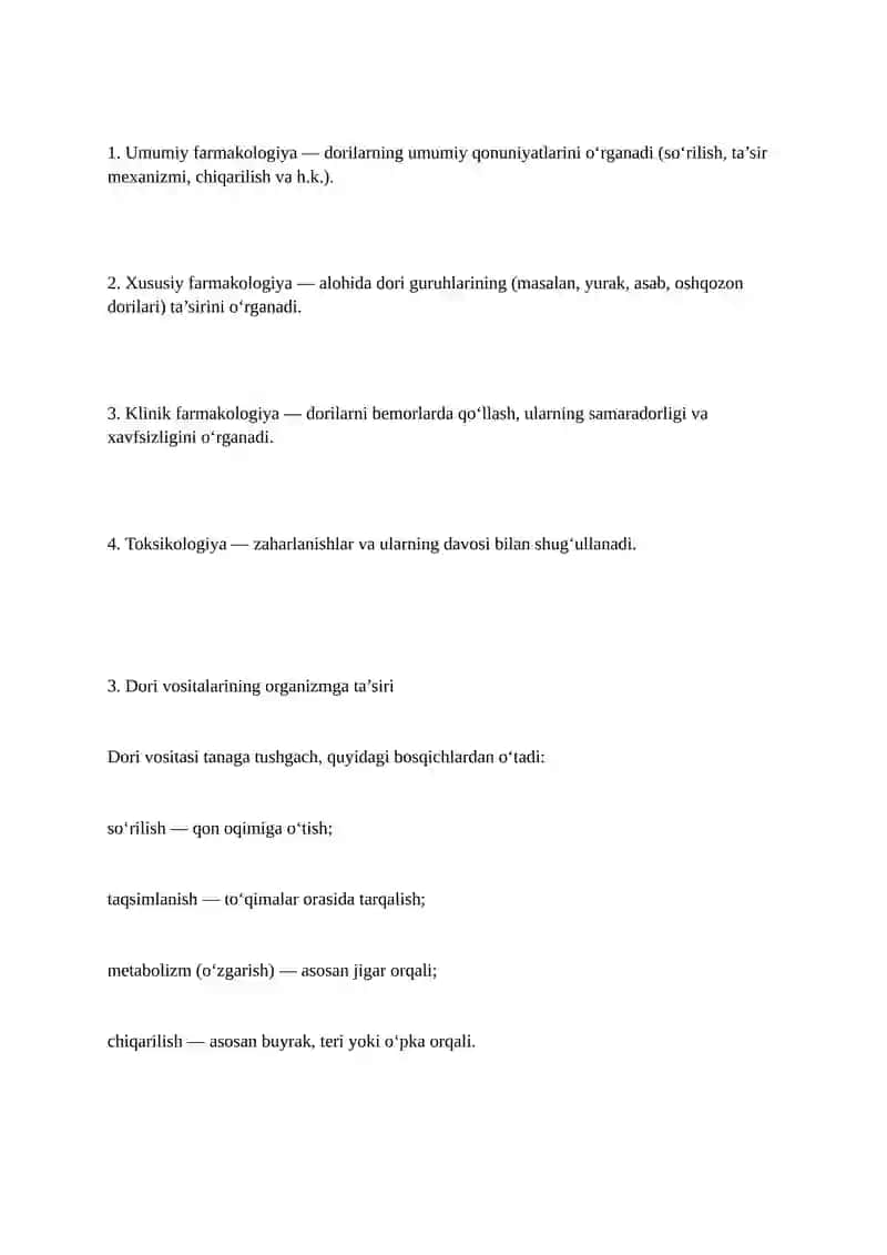 Farmakologiya haqida mustaqil ish 2