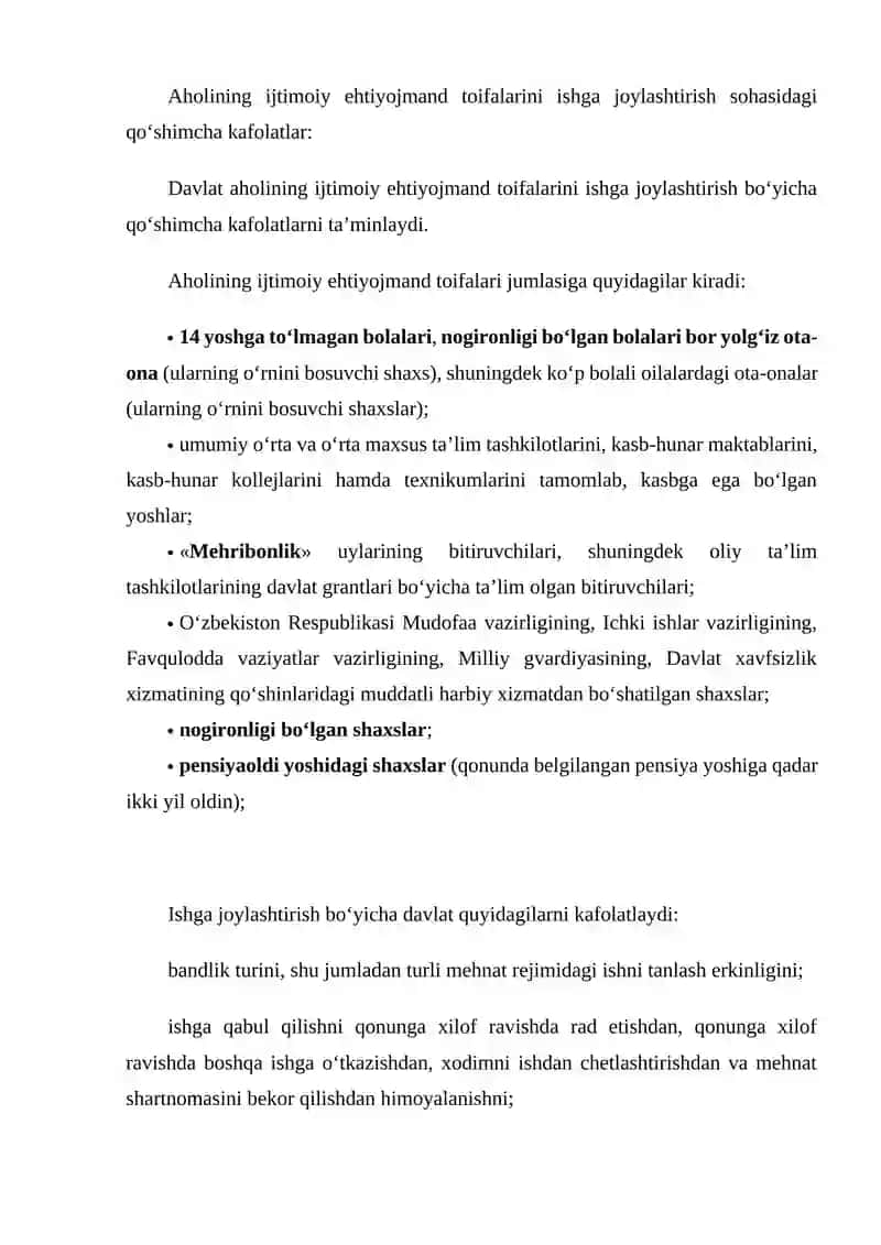 ISHGA JOYLASHTIRISH BO‘YICHA DAVLAT KAFOLATLARI 2