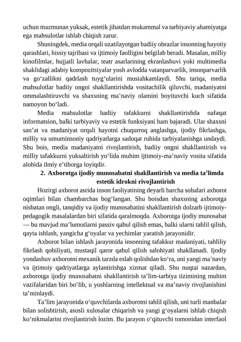 Media ta’lim tizimida badiiy ong, tasavvur va tafakkur 2