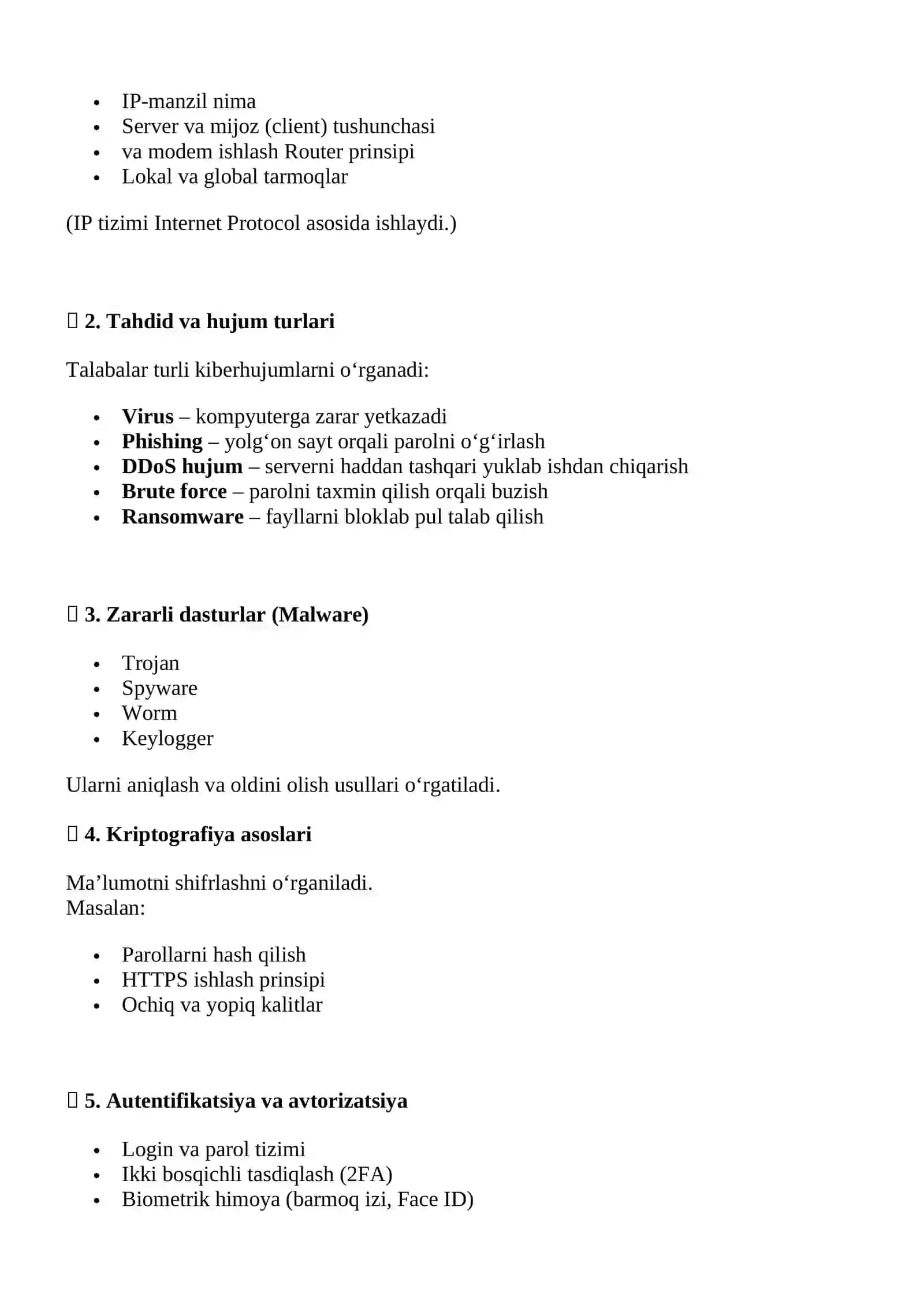 Kiberxavfsizlik asoslari va IP-manzilash 2
