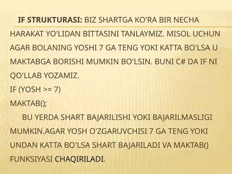 C# dasturlashning asosiy qismi 2